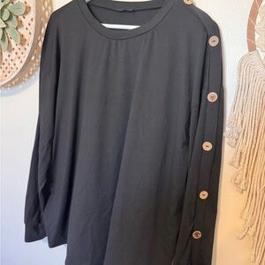 SHEIN Black Long Sleeve Top with Button Detail